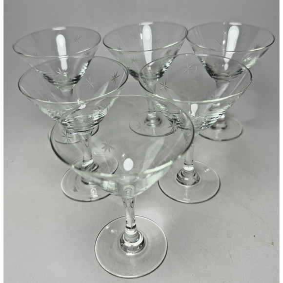 6 Vintage MCM Atomic Liquor Cocktail V Shaped Star Dust by C G Quartzex Crystal - Picture 2 of 7
